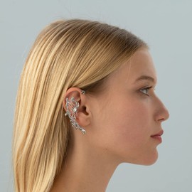 MelleFlarynsun 2PCS Butterfly Earrings Ear Cuffs Climber Wrap Around Earrings for Women Fairy Right Left No Piercing Ear Clip Gold Silver Ear Jewelry Gift, Brass, No Gemstone