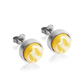 Kleine Ohrstecker silber mit Stein ‚Ä¢ Dunkelgelbe Ohrringe f√ºr Damen ‚Ä¢ Nachhaltiger Modeschmuck aus Edelstahl & recyceltem Glas mit Perlmutt Optik ‚Ä¢ √ò 9mm