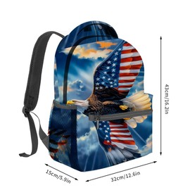 Bald Eagle with American Flag Backpack for Adults Kids, 16.2*5.9 in Laptop Bag, Waterproof Polyester Travel Work School Gym Backpacks, Teacher NurseCasual Bookbag Office Business Gift Idea Decor