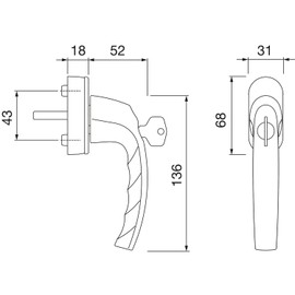 Hoppe Atlanta Window Handle with Sper Rzyli Sleeveless Golf 10763941, Stainless Steel Effect sperrbar Key Square Price for 1 Each