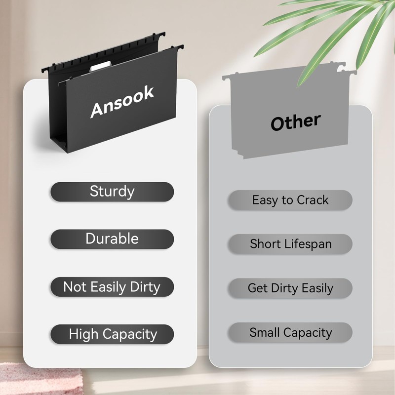 ANSOOK Plastic Legal Size Hanging File Folders,12 Pack Reinforced Black