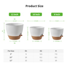 FaithLand 3-Pack Large Planter Pots, 12 10 9 Inch Self Watering Flower Pots for Indoor Outdoor Garden Plants, White with Brown