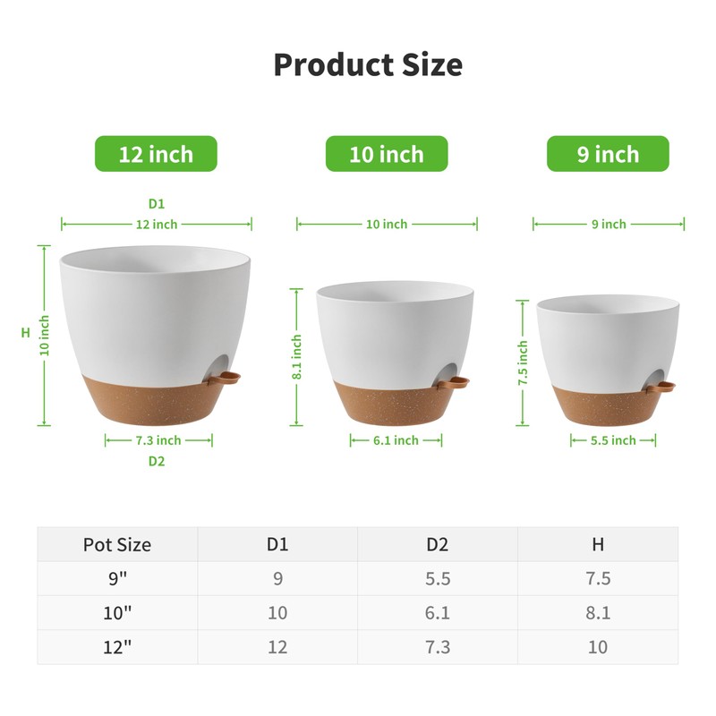 FaithLand 3-Pack Large Planter Pots, 12 10 9 Inch Self