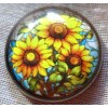 GLASS DOME PIC BUTTON "STAINED GLASS" FLOWERS - 3 SUNFLOWERS