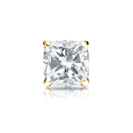 14k Yellow Gold Cushion Diamond Simulated Cubic Zirconia SINGLE STUD Earring 4-Prong(3/4ct,Excellent Quality)