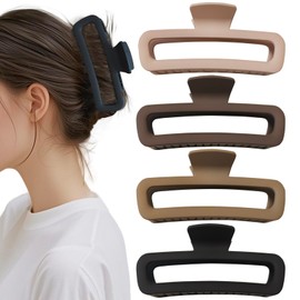 Markuii 5 Inch Large Unbreakable Hair Claw Clips, No Slip Not Easy to Break Square Neutral Claw Clip for Women Thick Long Curly Hair, 4 Pack