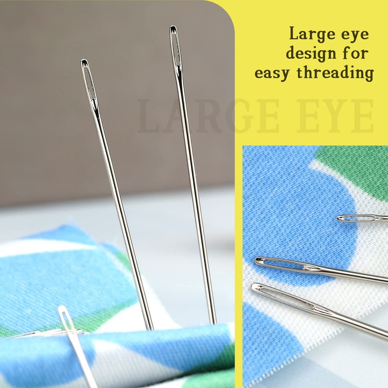 50 PCS Premium Large Eye Needles, 5 Sizes Sewing Sharp