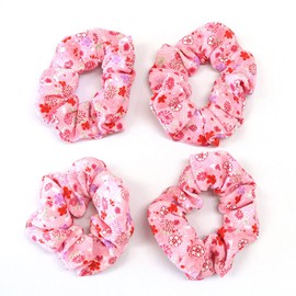 Japanese Pattern Crepe Scrunchie (Small Chrysanthemum Navy)