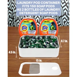 Skywin Large Laundry Pods Container with Slide Lid, 2 Pack Laundry Pod Holder 15 x 8.7 x 4.5 In, Holds 11 lbs OR 120-150 Pods (White)