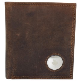 CAZORO AirTag Wallet for Men - RFID Blocking Vintage Leather Slim Hipster Bifold Wallet with Air Tag Holder (Brown)