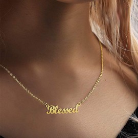 Samantha Gold Necklace Statement Name Bar Necklace For Women Teen Girls, Best Gift for Love