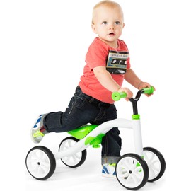 Chillafish Quadie: Stable 4-wheel “Grow-with-Me” Ride-On, 3 Seat Positions with Cookie Storage in the Seat, Silent Non-Marking Wheels and Customization Stickers, Ages 1-3, Lime