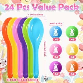 JellyArch 24 Set Easter Egg Spoon Race Game Sets for Kids, Easter Game Spoon Relay Race Toy Set for Family Activity Indoor Outdoor Easter Decorations Holiday Party Favors Birthday Supplies(Bunny)