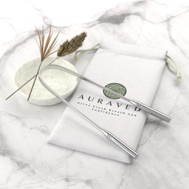 AURAVED Tongue Scraper with a pouch for adults | 100 percent Stainless Steel | Pack of 1| Long Handle Easy Grip | Provides Oral Care and Hygiene by Cleansing tongue and gives Fresh Breath