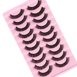 Eyelashes Russian Strip Lashes Natural Fluffy Wispy D Curly Effect Hybrid Strip Lashes Look Like Extensions 10 Pairs (D-03)