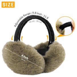 GNEGNI Women Winter Fluffy Ear Muffs, Foldable Windproof Earmuffs Adjustable Outdoor Earmuff Unisex Soft Faux Fur Ear Covers Brown Green