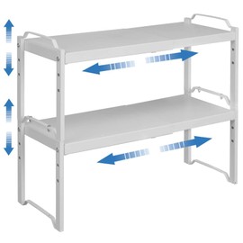 2 Pack Expandable Kitchen Cabinet Shelves Organizers, Stackable Adjustable Small Storage Shelf Rack Stand Riser for Pantry Cabinet Cupboard Kitchen Counter Organization, 22 lbs Capacity, Length:20.5"