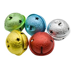 Pinenjoy 20Pcs 1.45inch Christmas Jingle Bells Colorful Craft Bells 37mm Glitter Bell with Star Cutous Design for DIY Home Party Holiday Wedding Wreath Decoration