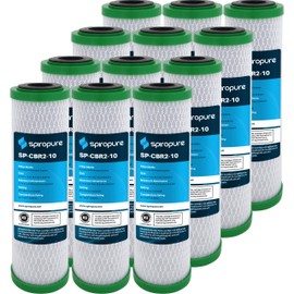 SpiroPure SP-CBR2-10 10x2.5 0.5 Micron NSF Certified Coconut Shell Carbon Block Water Filter Cartridge CBR2-10 155268-43 SMCB-2510 (Case of 12)