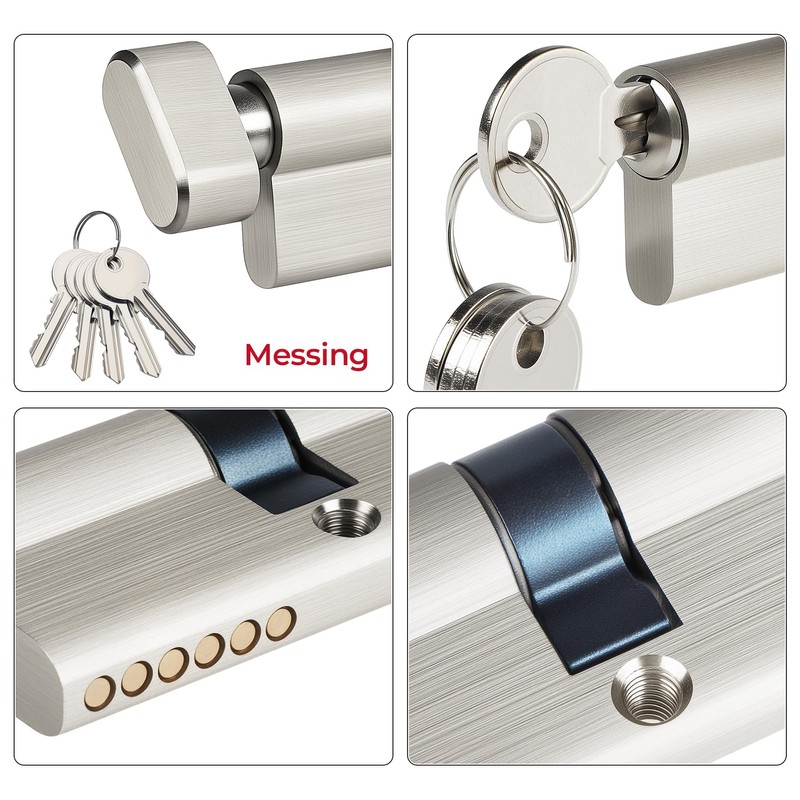 Hengsong Knob Cylinder Brass 35/35 with 5 Brass Keys, Lock