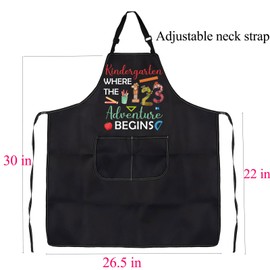 FUSTMW Kindergarten Teacher Apron Adventure Begins Kinder Teacher Gifts for Prek Teacher Kindergartners Aprons with Pockets (kindergarten apron)
