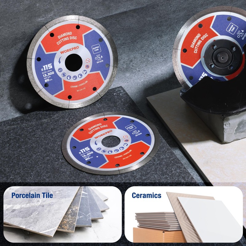 WORKPRO 2-Pack 115mm Super Thin Diamond Cutting Discs, Diamond Saw