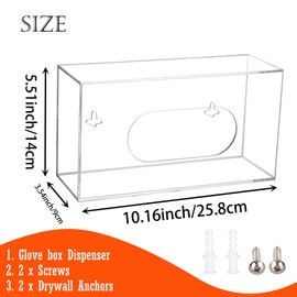 KOEMEHR Wall Mounted Dispenser for Gloves, Single Side Loaded Gloves Holder Rack for Medical, Latex, Rubber, Nitrile, Exam, Disposable Glove Boxes, Plastic Bags Holder Tissue Box Holder, Clear