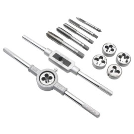 Rowiz 12Pcs/Set Tap and Die Set Combination Alloy Steel Hand Tools Metric Size Thread Plugs Straight Taper Reamer Tools with Adjustable Tap Wrench
