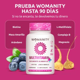 Multivitamnico Mujer 180 Caps Vitaminas Mujeres Womanity Sabor Sin Sabor Por Sus Ingredientes Naturales, Las Capsulas Tienen Un Ligero Olor A Arndano 