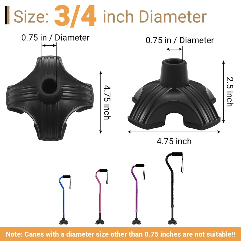 Dotday 2 Pack Cane Tips for Stability, Self Standing Cane