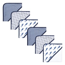 Touched by Nature Unisex Baby 6Pc Organic Cotton Hooded Towels Bundle Set, Blue Whale, One Size