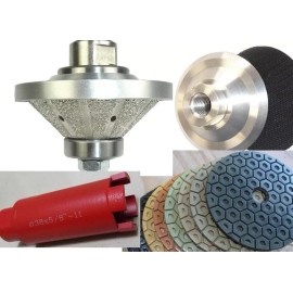 Roxx 3/16" Bevel Bullnose Bit 18 Polishing Pad 1 3/8" Core drill Bit stone Concrete