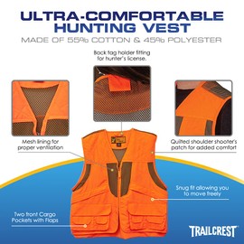 TrailCrest by Treel Kid's Upland Deluxe Blaze Orange Safety Front Loader High Visibility Vest, XL