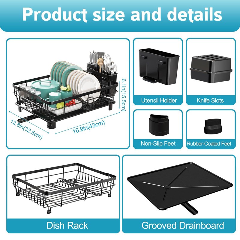 Ricobes Dish Drying Rack - Metal Space Saving Dish Rack