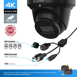 Amcrest Analog 4K Outdoor Security Camera, Turret 8MP @15fps CCTV-Coax-BNC Camera, 98ft Night Vision, 125° Angle, Built-in Mic, Black (AMC4KDM28-B), (Not an IP Camera) DVR Required, Not Included)