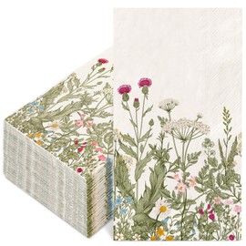 FYSUIMU 100Pcs Spring Floral Guest Napkin Wildflower Disposable Paper Napkin Botanical Green Dinner Hand Napkin for Home Kitchen Bathroom Party Supplies