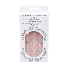 Short Square Press On Nails, French Tip Acrylic Glue On Nails, Nude/Gold, Reusable Stick On False Nails