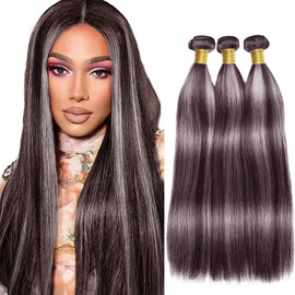 28 30 32 Inch Raivide P4/Grey Bundle Silver Straight Human Hair Bundles Two Tone Brown Mixed With Gray Bundles Human Hair Highlight Straight Bundle