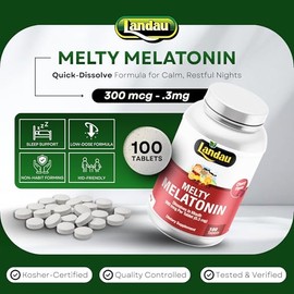 Landau Melatonina Melty de 0.3 mg-300 mcg para niños y adultos, fácil de tomar, de disolución rápida, te ayuda a conciliar el sueño más rápido - Koshe