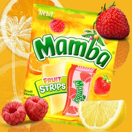 Mamba Candy Strips and Fruit Chew Sticks, Individually Wrapped Fruit Flavored Chewy Candies, Mixed Flavors Assortment Bags, Pack of 2, 6.3 Ounces