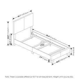 Furinno Pessac Upholstered Bed Frame, White PU Leather, Twin XL