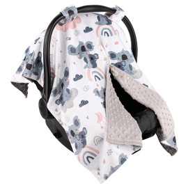 Top Tots Deluxe Minky Baby Car Seat Cover - Koala and Rainbow, 40 x 29 Inch Grey
