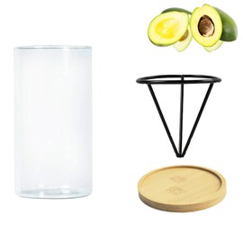 Avocado Tree Growing Kits Avocado Growing Vase Wooden Base Avocado Seed Starter Vase Glass Plant Pot Easy Seed Sprout Starter Gift for Women Gardening Lovers Gift Home Office Table Decoration (Black)
