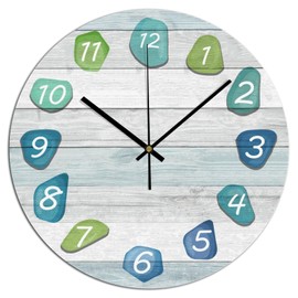 Sea Glass Beach Girls Driftwood Wooden Round Clock - 10 Inch Decorative Silent Wall Clock for Bedroom & Living Room