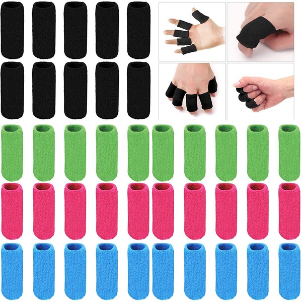 ELANE 40 PCS Finger Splint Finger Holster Thumb Brace Support Elastic Sleeves for Finger Support ,Knuckle,for gaming,sports,basketball,black,green,skyblue,rosered