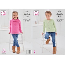 King Cole Children's Sweater and Cardigan Knitting Pattern Double Knit (6162) 6 Months - 8 Years - 46cm x 66cm 18" - 26" Inches.
