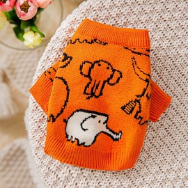 Autumn Winter New Knit Sweater Dog Two-Legged Clothes Cat Pet Wear for Small Medium Dogs Warm Knit L (Recommended Weight 4.00 Kg-5.50 Kg) / Orange Elephant