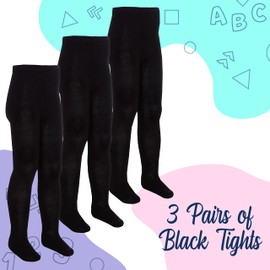 Metzuyan 3 Pairs Kids Girls Solid Plain Tights Cotton Rich School Uniform Tights Black 7-8 Years