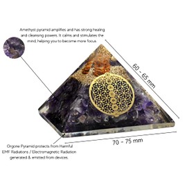 Large Orgone Pyramid | Amethyst Pyramid Crystal | Chakra Flower of Life Orgonite Pyramid | Organ Pyramids Positive Energy Healing