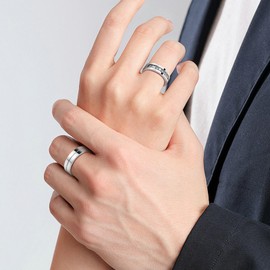 Bishilin Engagement Rings Pair Rings Set, Women's Men's Rings Stainless Steel 6 mm with Zirconia Wedding Rings Silver Partner Rings, Ladies' Size Q & Men's Size S